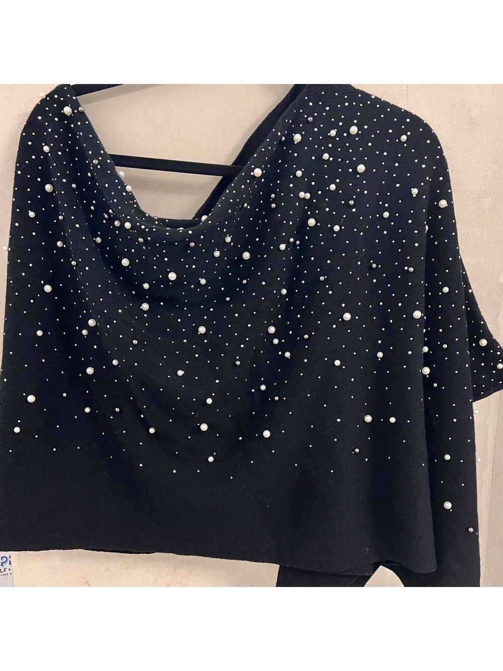NWT $335 MING WANG
Pearl Beaded Poncho - Soft Cashmere, Black - 0S - Picture 6 of 10